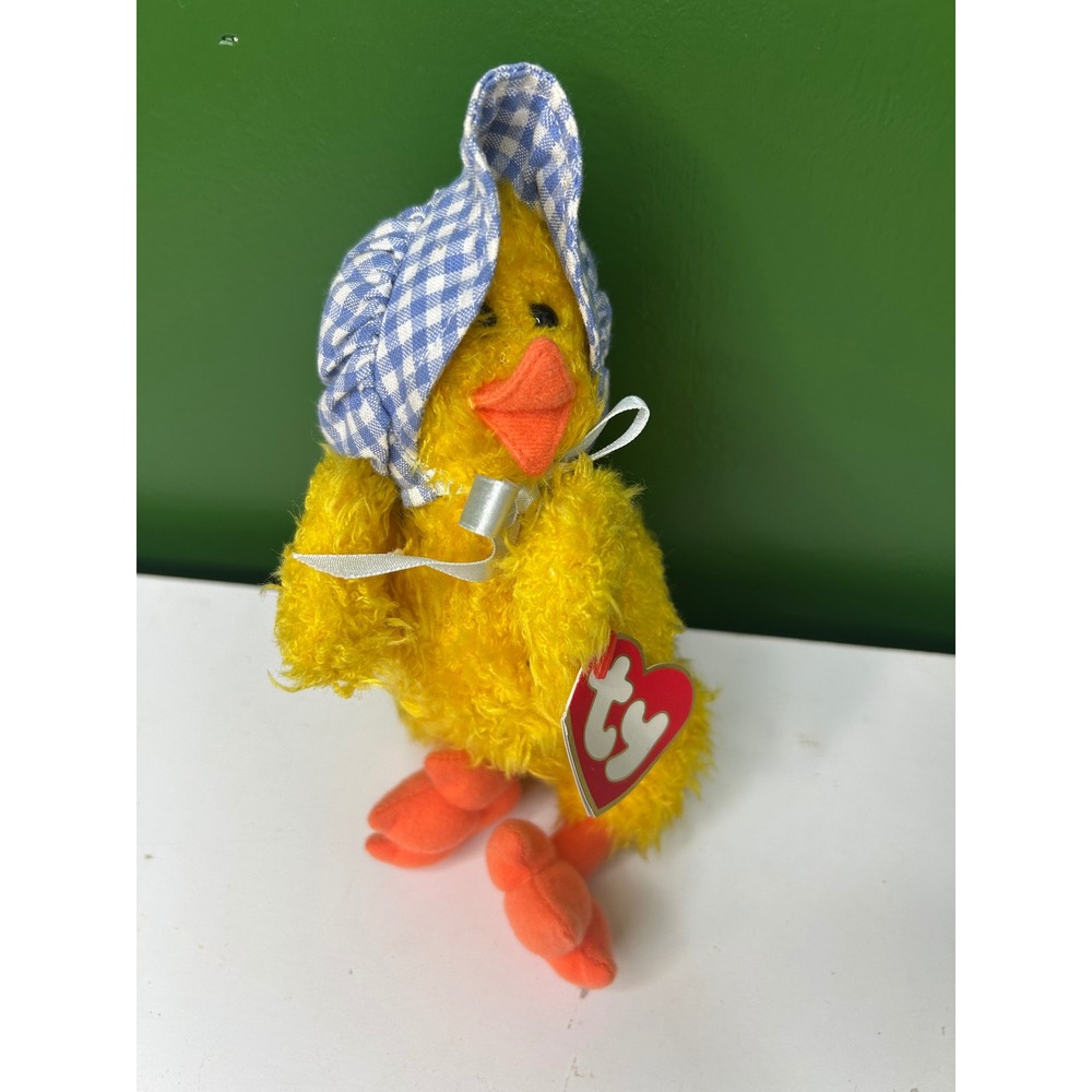Ty Attic Treasures Doodles the Duckling Yellow Plush Blue Gingham Bonnet 1993